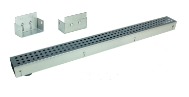 Edelstahlentwässerungsrinne mit Ablaufstutzen, Bauhöhe 60 bis 80mm, Rost Anthrazit Qudratlochung SET Typ 1